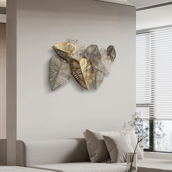 3D Unique Big Gold Leaves Metal Wall Art