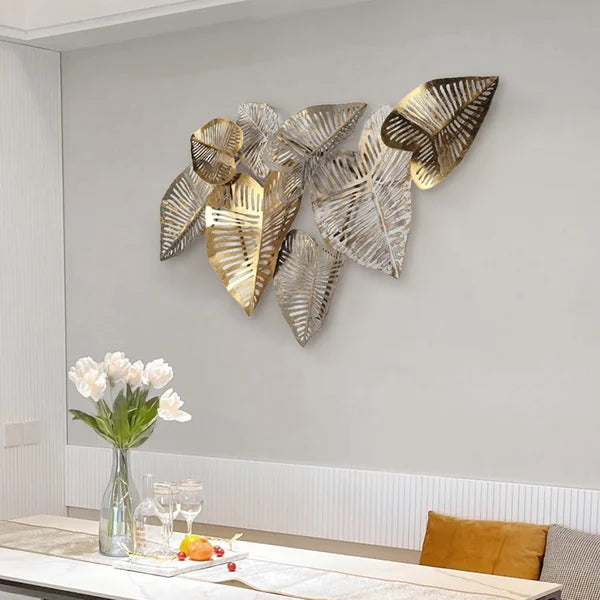 3D Unique Big Gold Leaves Metal Wall Art