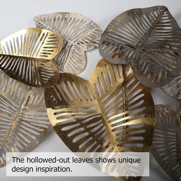 3D Unique Big Gold Leaves Metal Wall Art