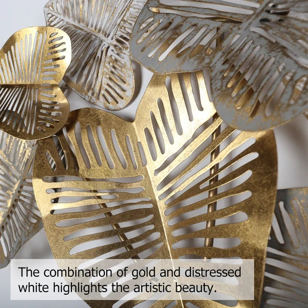 3D Unique Big Gold Leaves Metal Wall Art