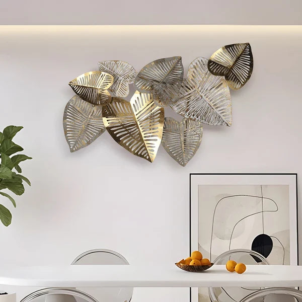 3D Unique Big Gold Leaves Metal Wall Art