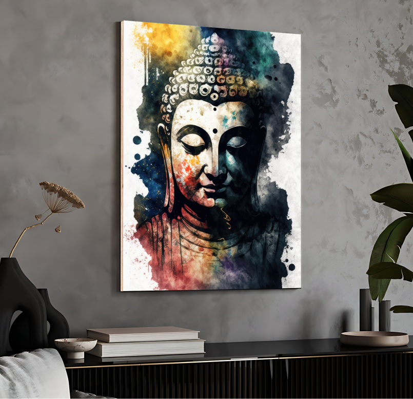 Meditating Buddha Water Color Wood Print Wall Art