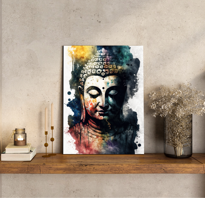 Meditating Buddha Water Color Wood Print Wall Art