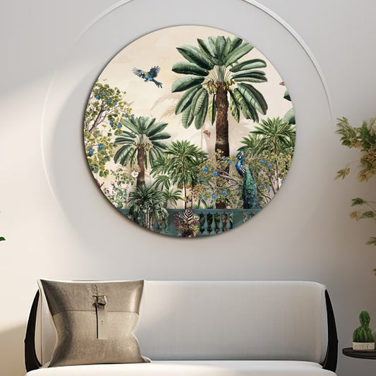 Tropical Natural Round Wood Print Wall Art 24 Inches