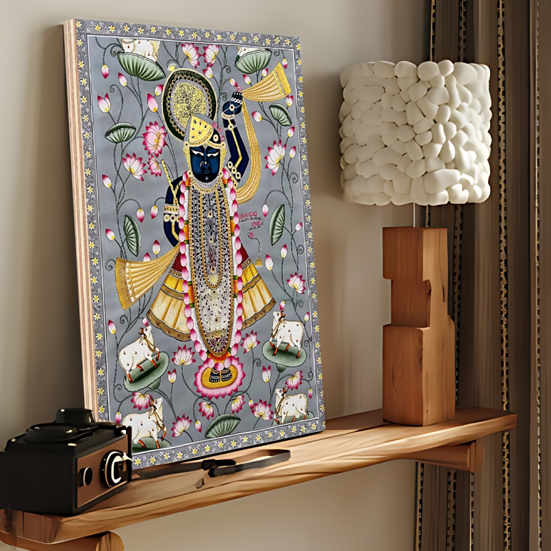 Shrinath Ji Pichwai Painting Wood Print Wall Art