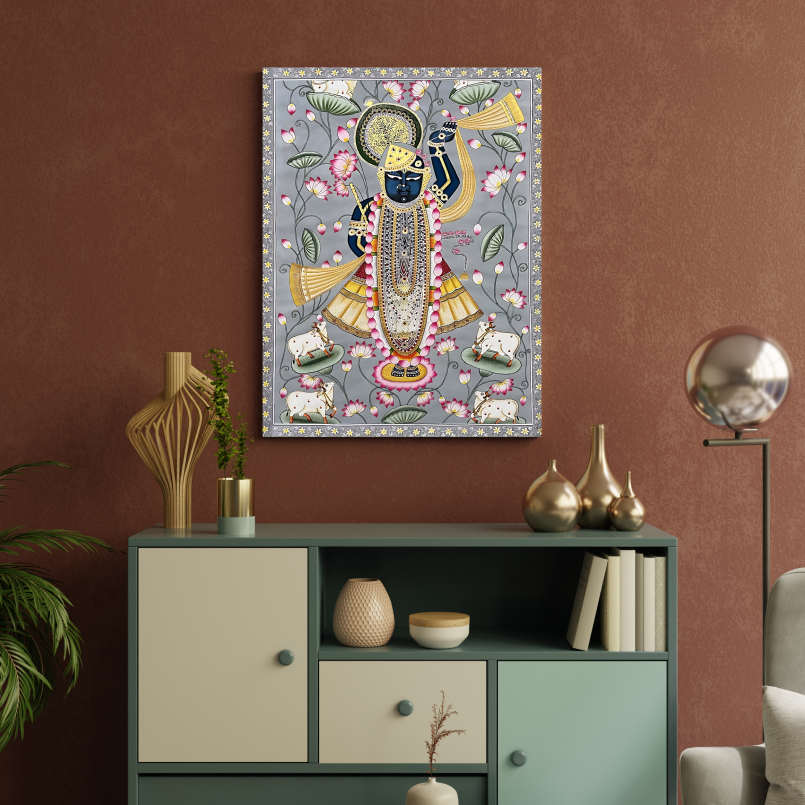 Shrinath Ji Pichwai Painting Wood Print Wall Art