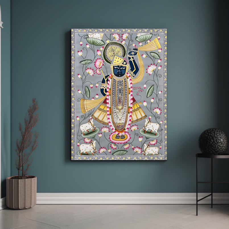 Shrinath Ji Pichwai Painting Wood Print Wall Art