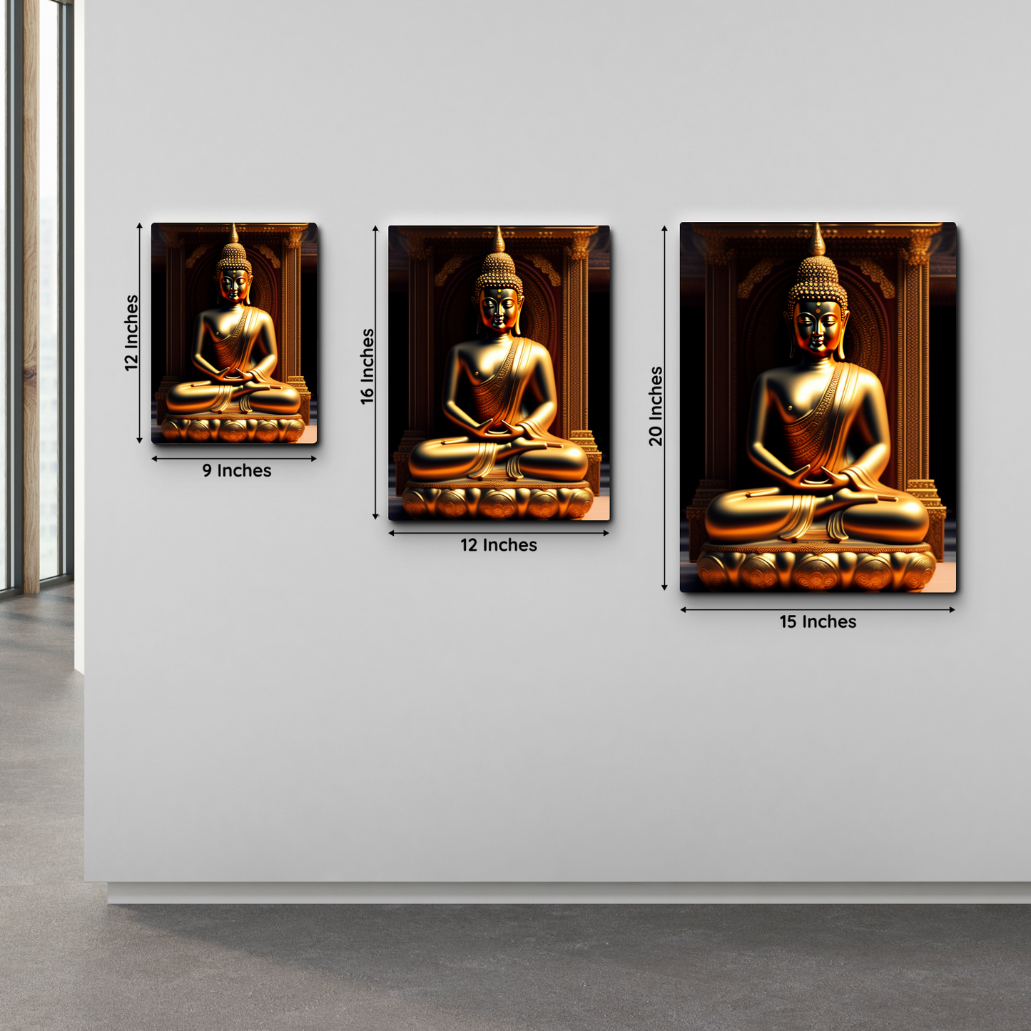 Meditating Buddha Idol Wood Print Wall Art Black & Gold