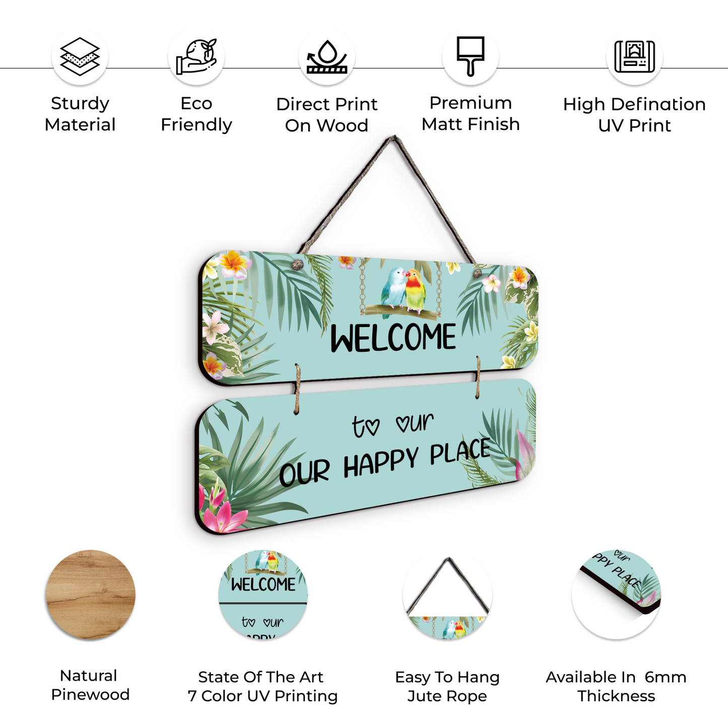 Welcome To Our Happy Place Wooden Wall Art Wood Print For Home Décor