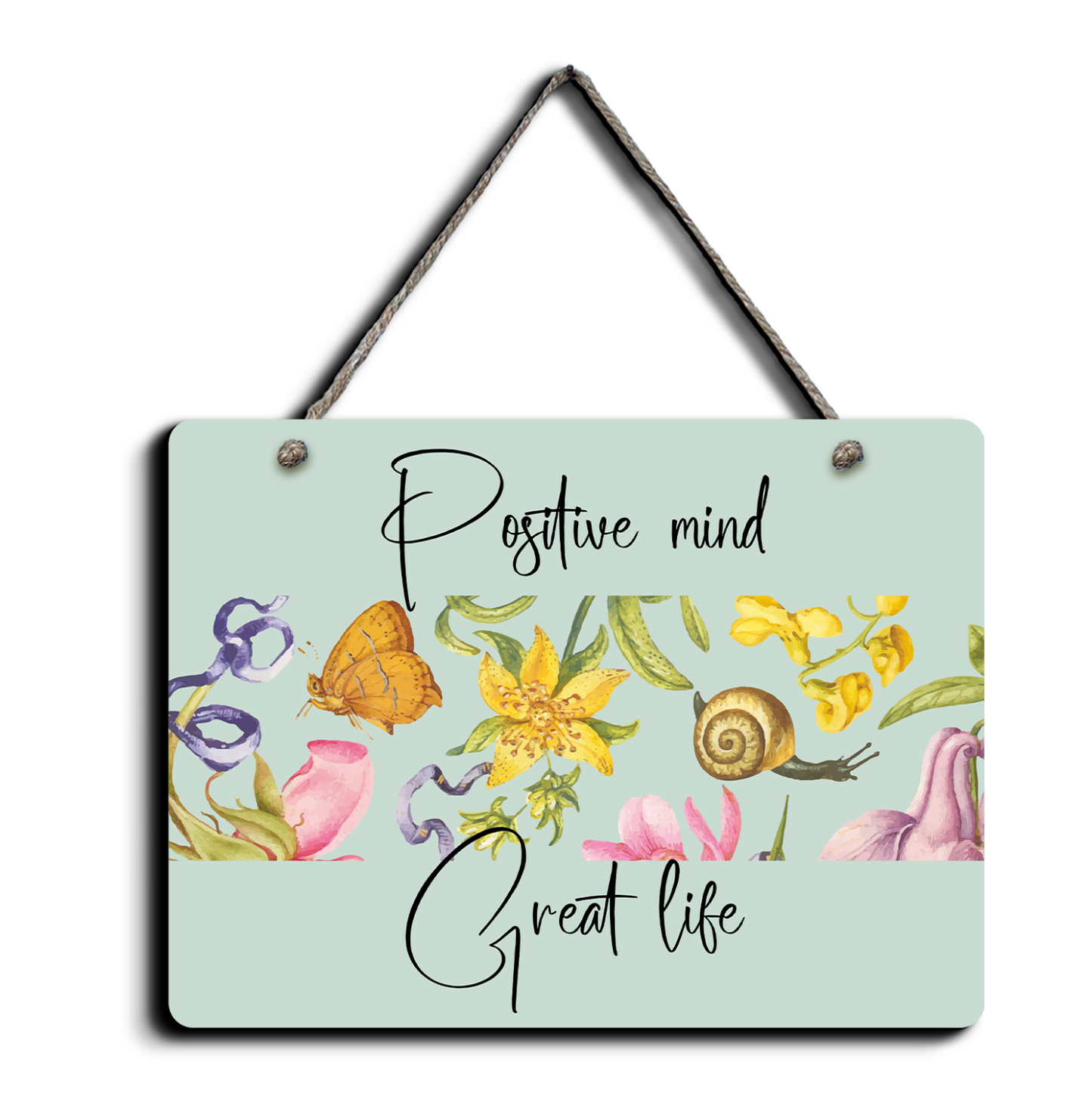 Positive Mind Great Life Wood Print Colorful Wall or Door Hanging