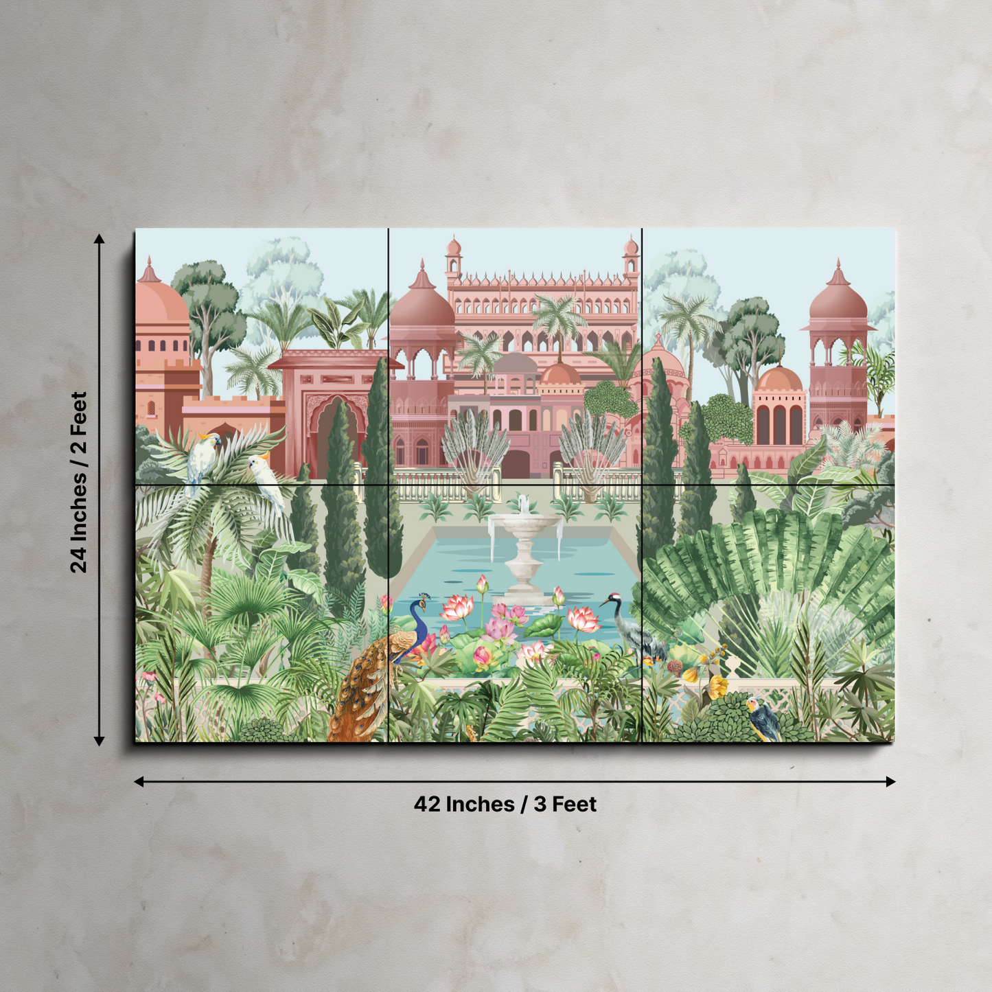 Mughal Garden and Palace Traditional Wood Print Wooden Wall Tiles Set