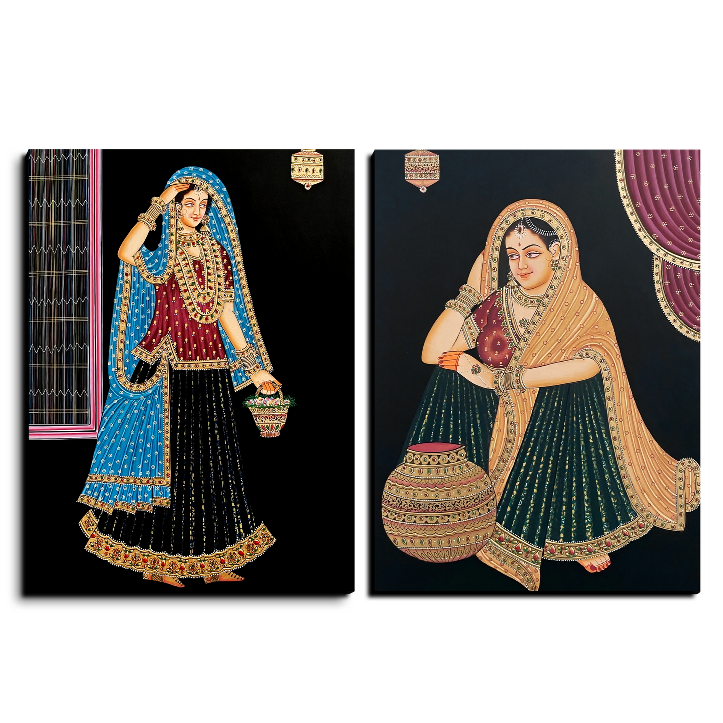 Traditional Women Royal Wood Print Wall Art Set of 2