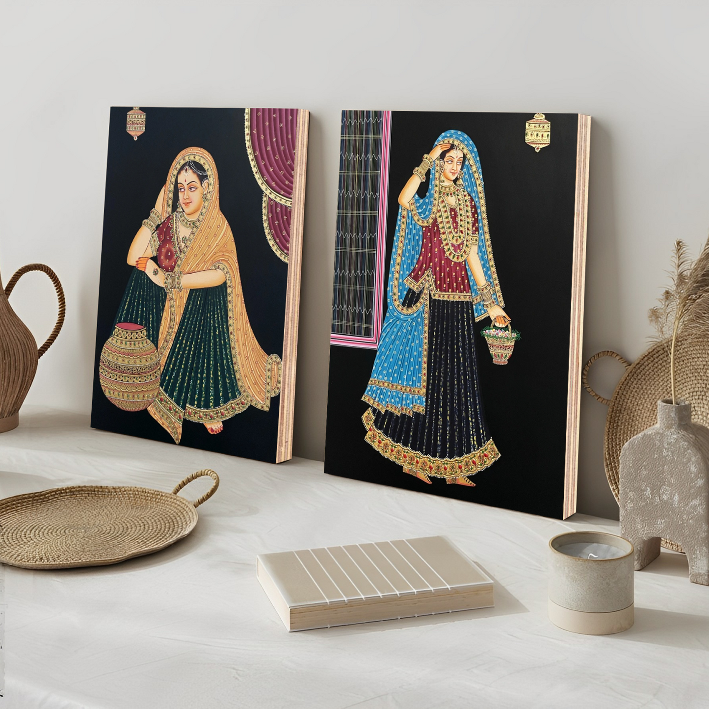 Traditional Women Royal Wood Print Wall Art Set of 2