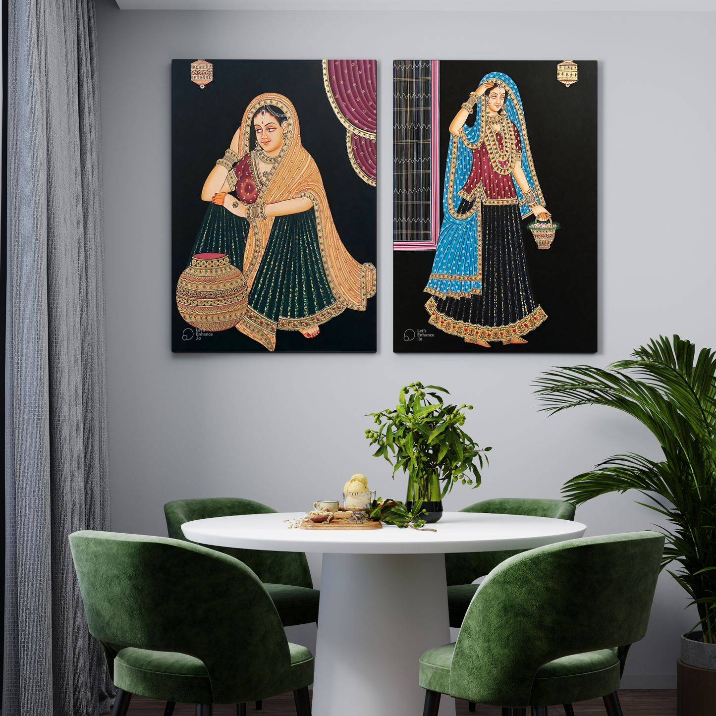 Traditional Women Royal Wood Print Wall Art Set of 2