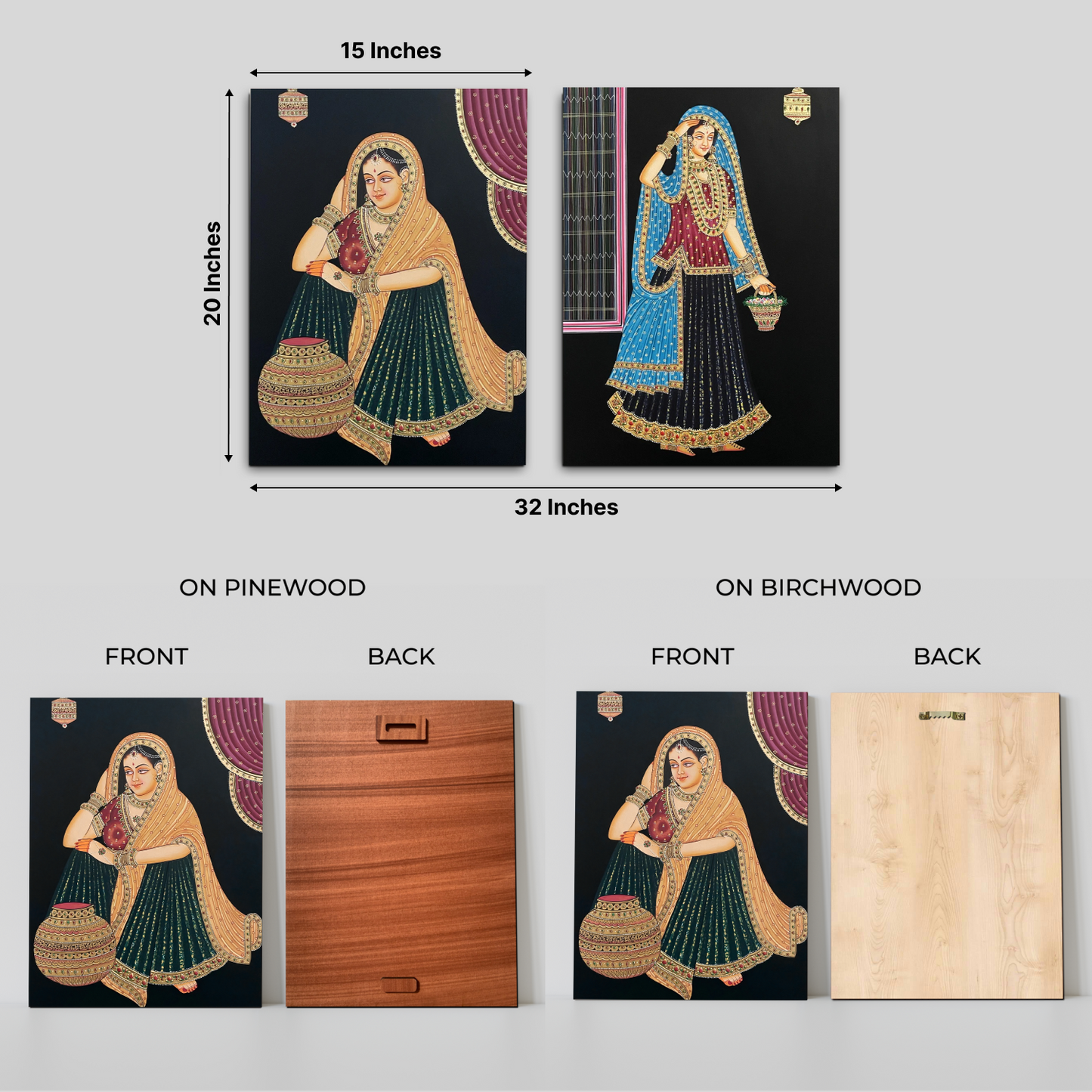 Traditional Women Royal Wood Print Wall Art Set of 2