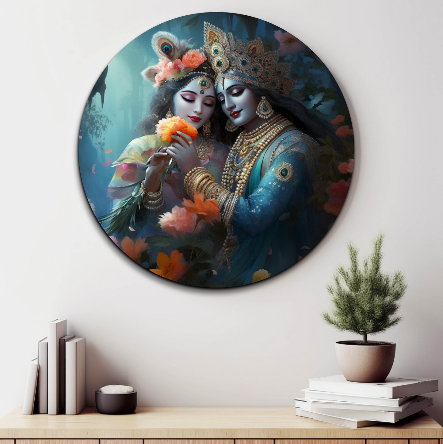 Radha Krishna Digital Wood Print Wall Art