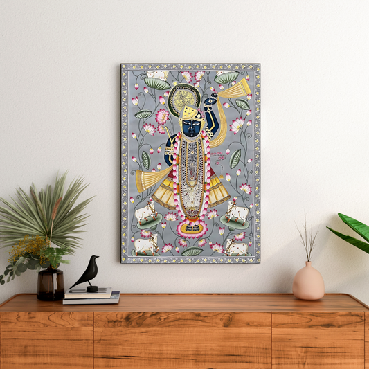 Shrinath Ji Pichwai Painting Wood Print Wall Art