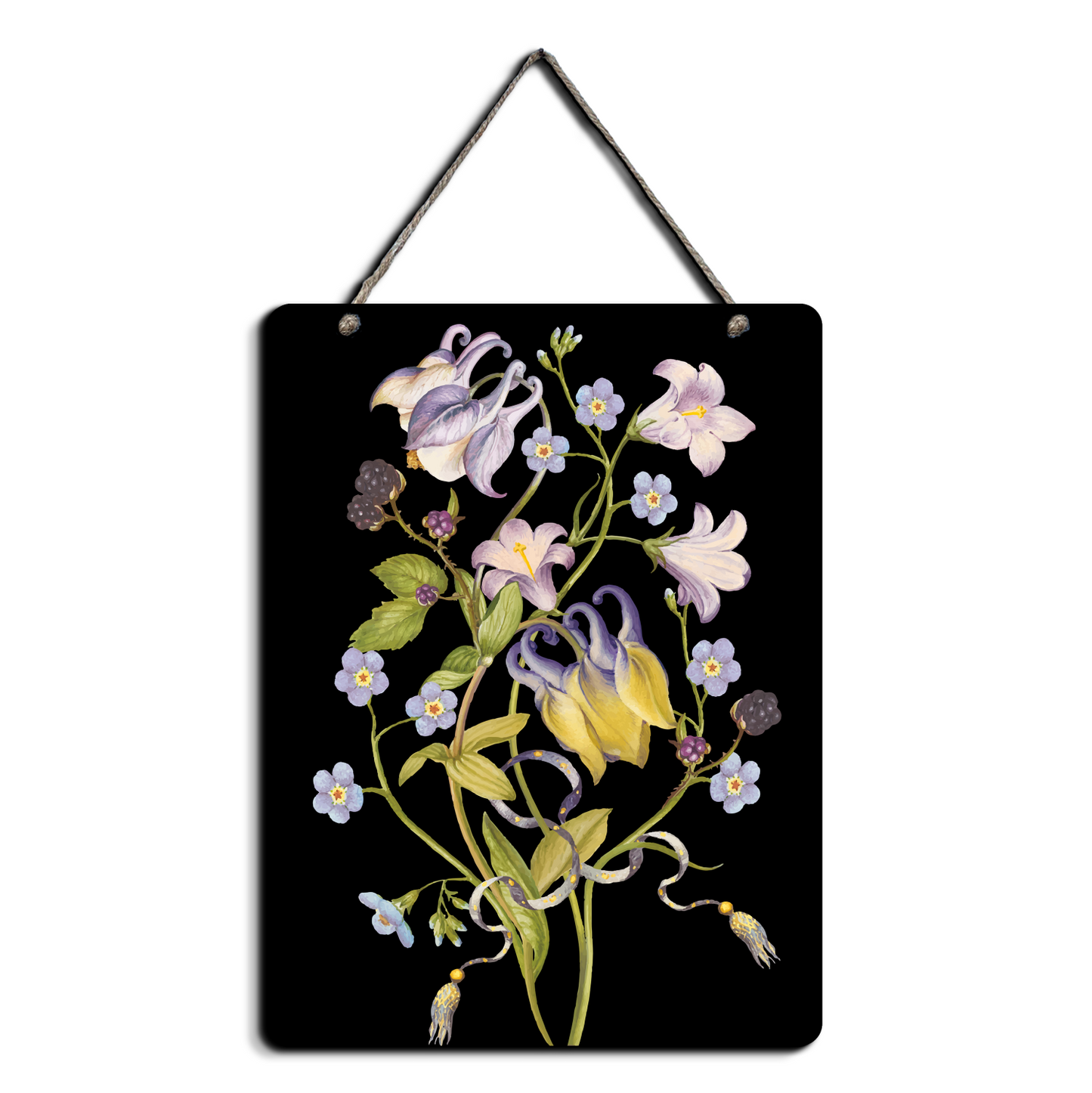 Black Floral Wooden Wall Art Wood Print