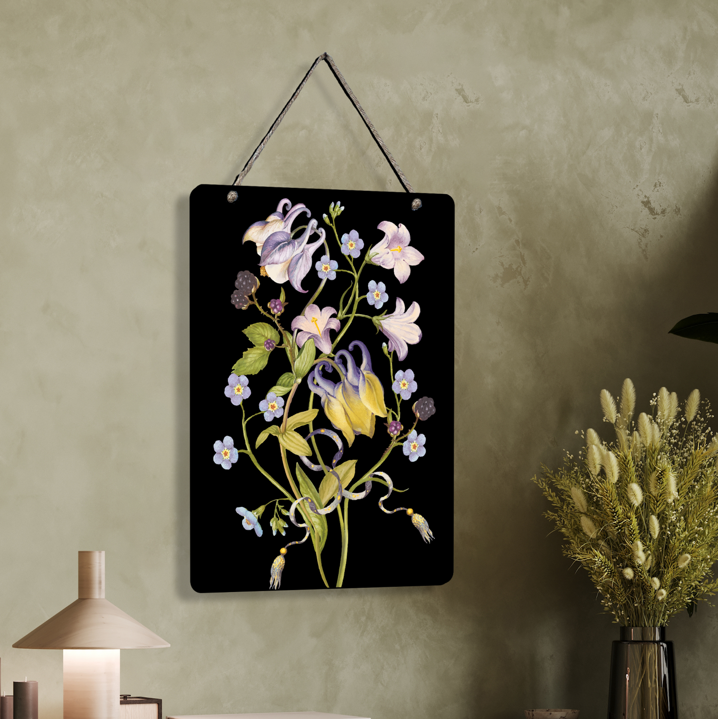 Black Floral Wooden Wall Art Wood Print For Home Décor
