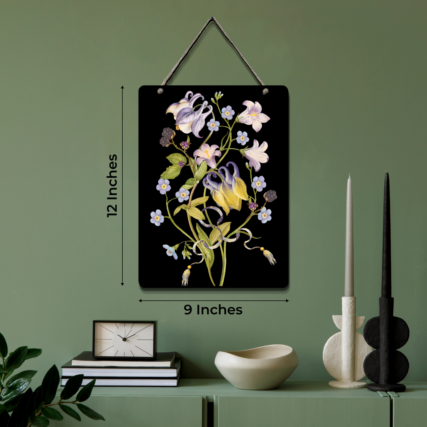 Black Floral Wooden Wall Art Wood Print