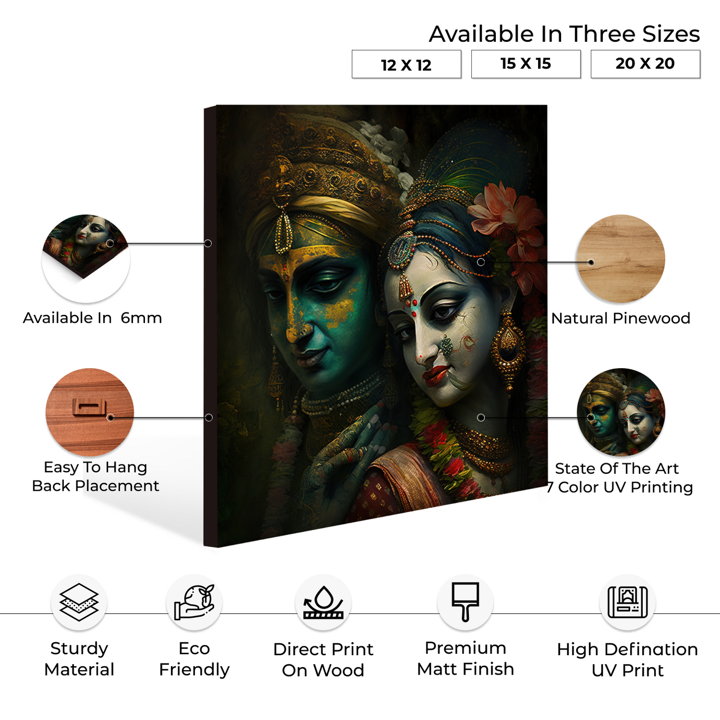 Radha Krishna Wood Print Wall Art