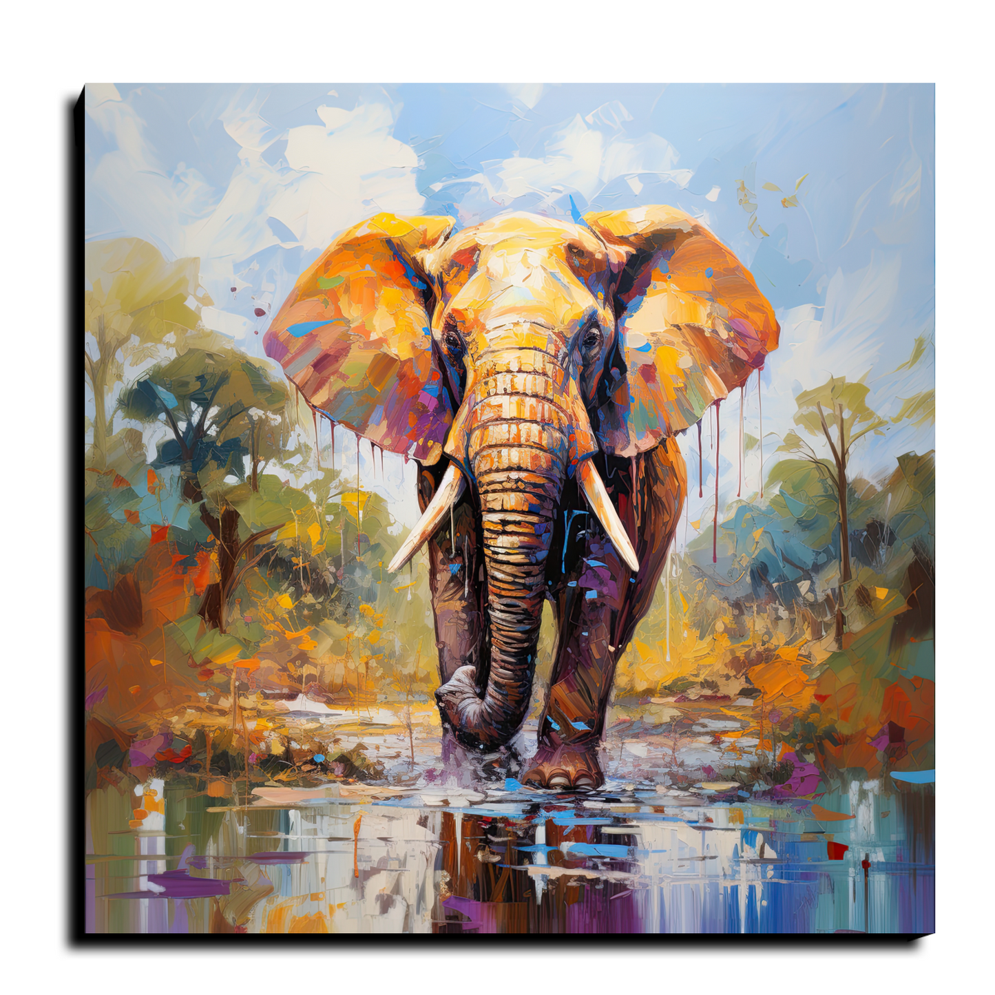 Elephant Colorful Wood Print Wall Art