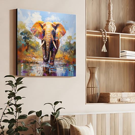 Elephant Colorful Wood Print Wall Art