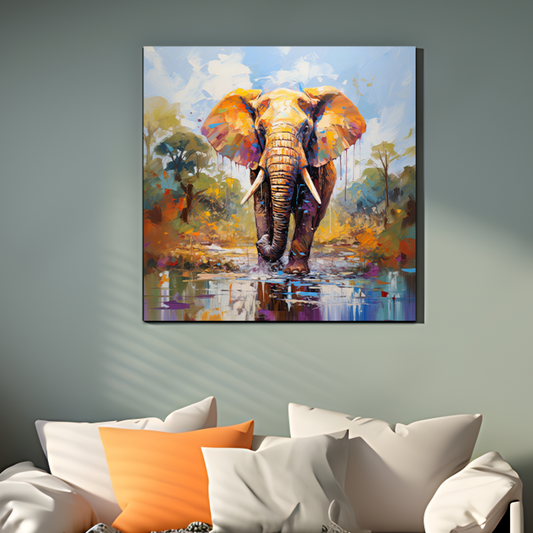 Elephant Colorful Wood Print Wall Art