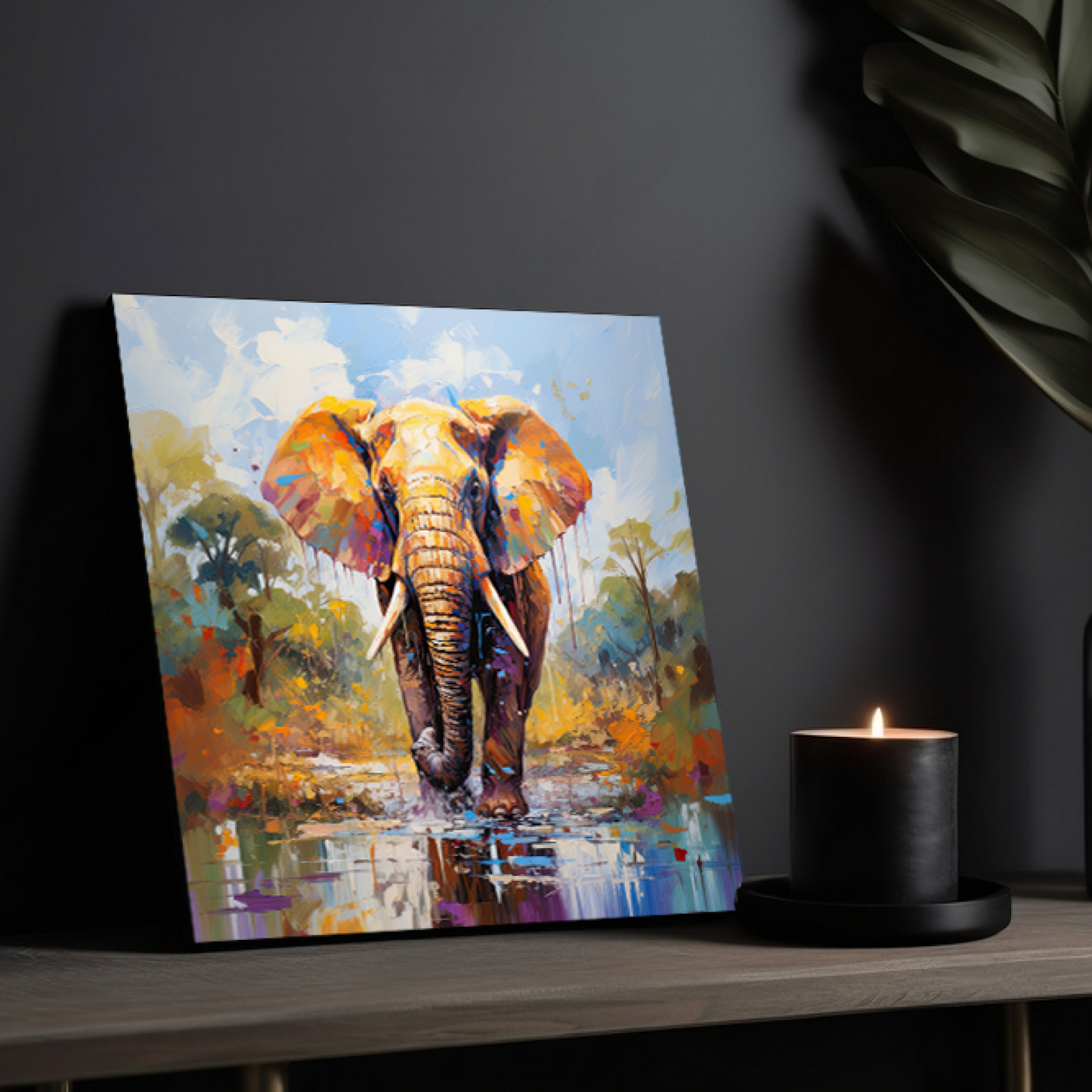 Elephant Colorful Wood Print Wall Art
