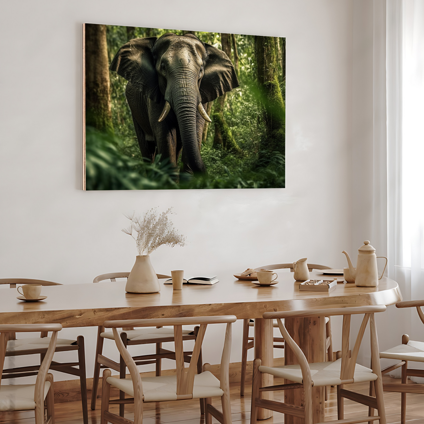 Huge Elephant in Jungle Wood Print Wall Art