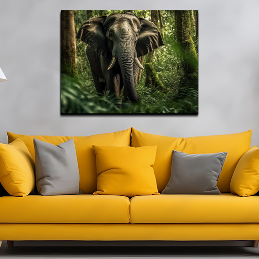 Huge Elephant in Jungle Wood Print Wall Art
