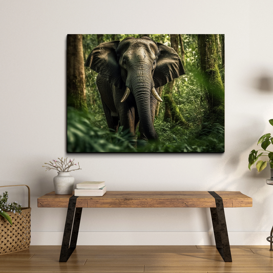Huge Elephant in Jungle Wood Print Wall Art