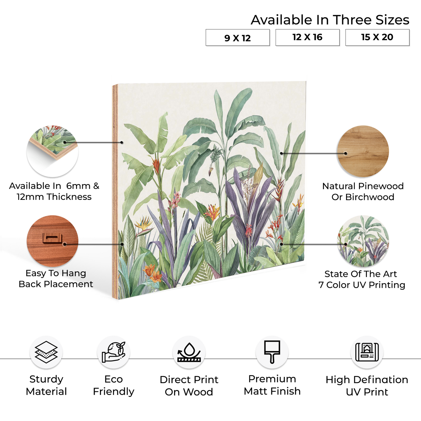 Tropical Plant Wood Print Wall Art