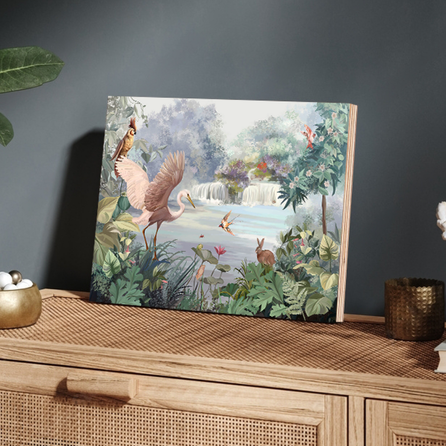 Beautiful Nature With Animals and Birds Wood Print Wall Art