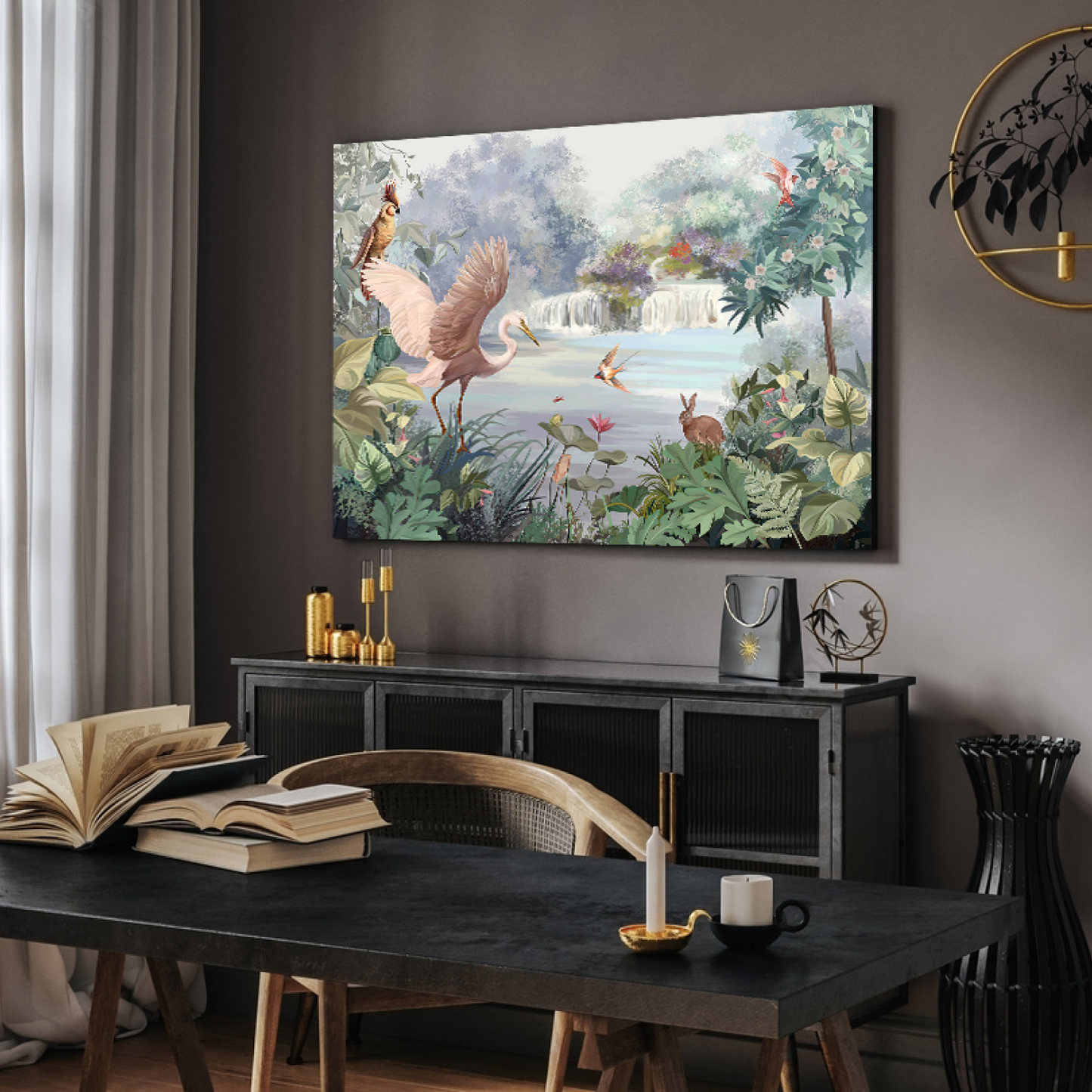 Beautiful Nature With Animals and Birds Wood Print Wall Art