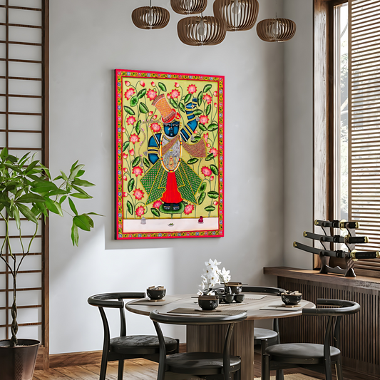Shrinath Ji Pichwai Green Wood Print Wall Art