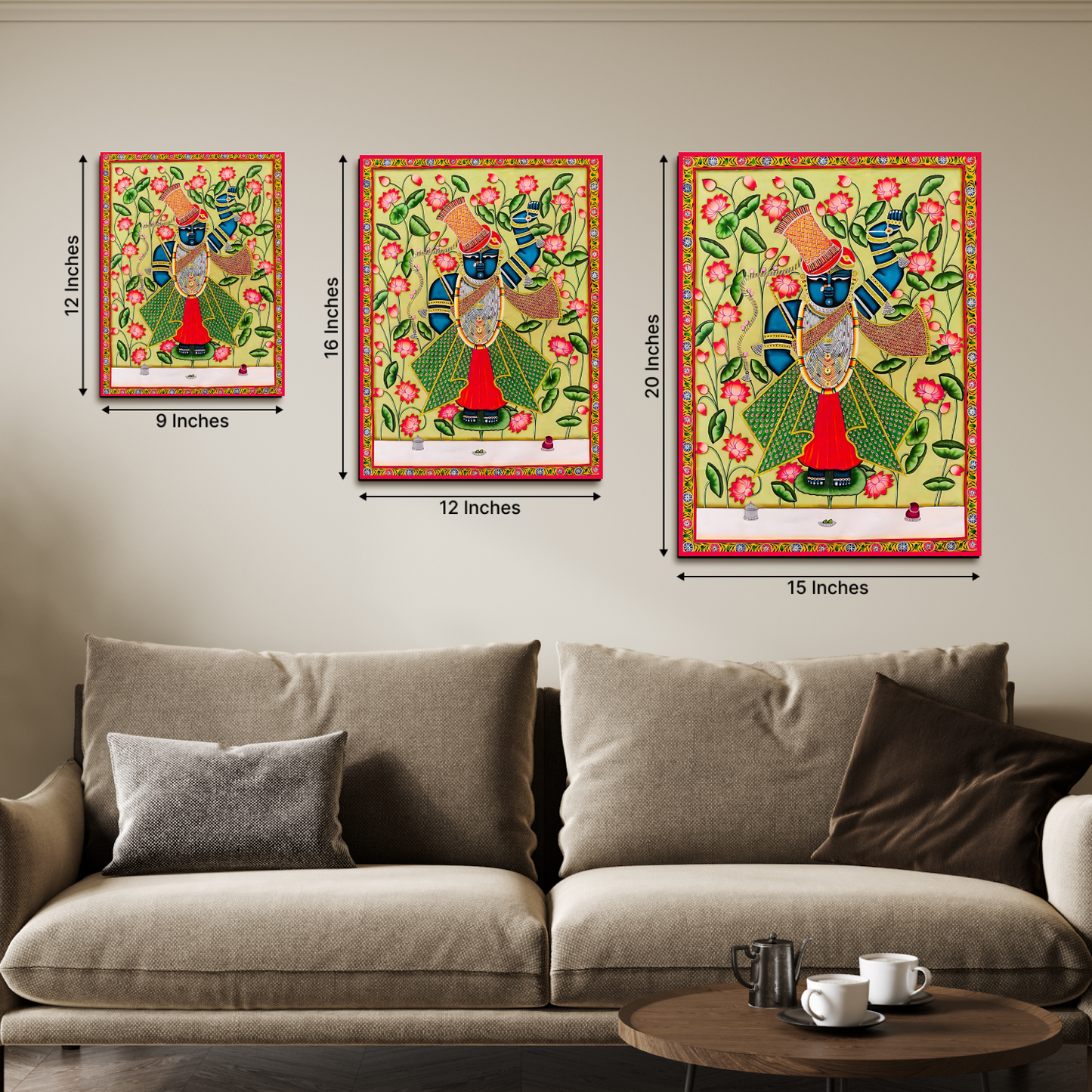 Shrinath Ji Pichwai Green Wood Print Wall Art