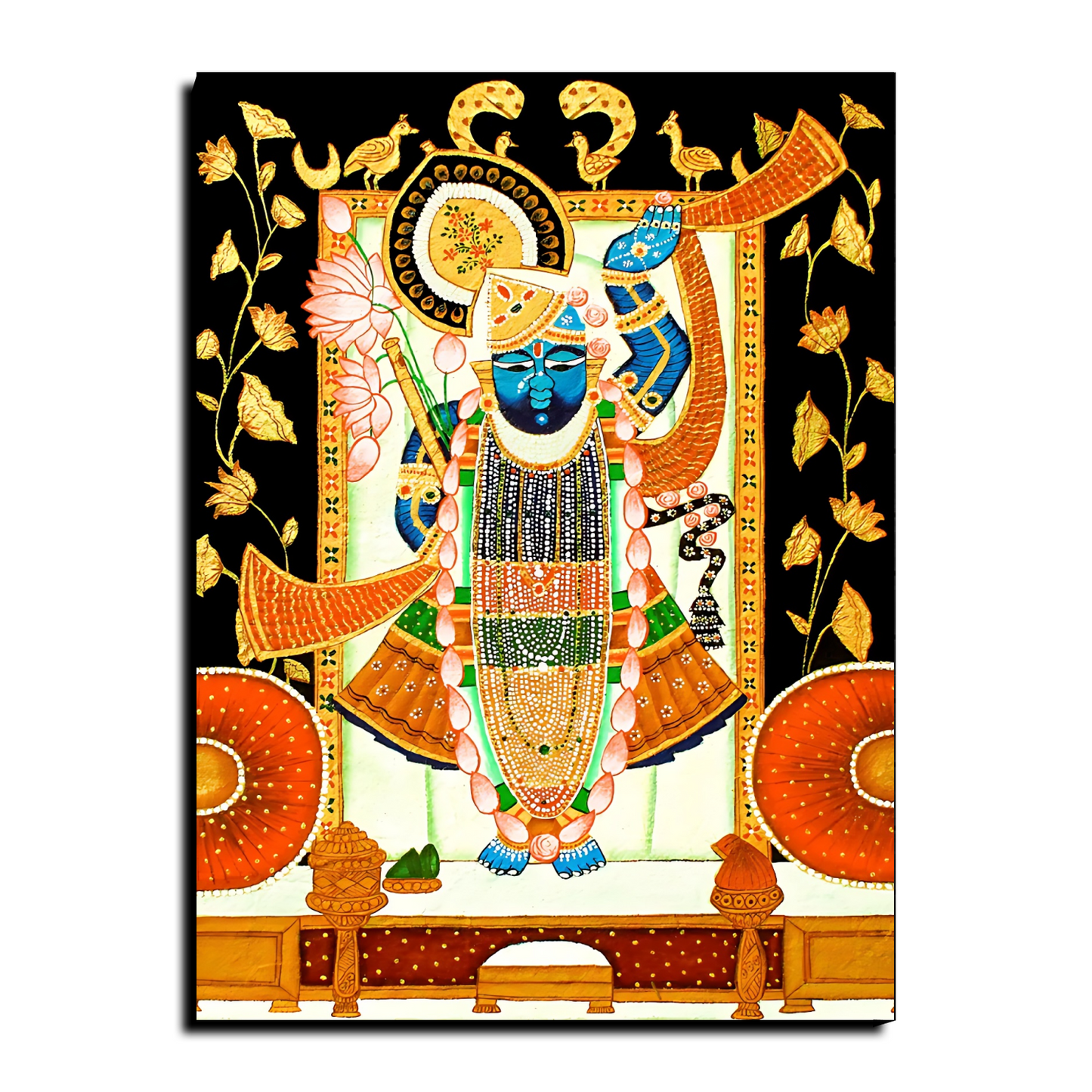 Shrinath Ji Pichwai Wood Print Wall Art Black & Gold