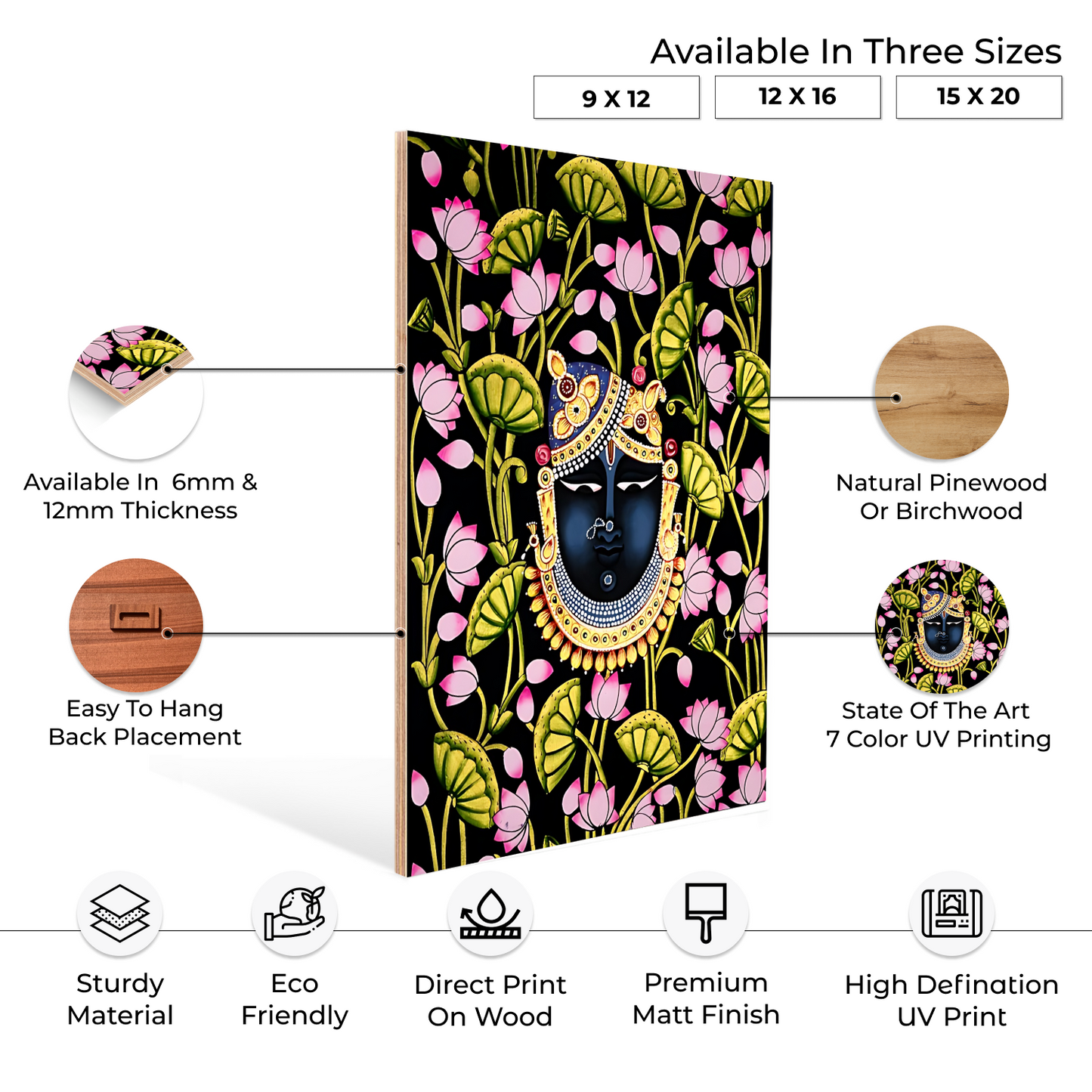 Shrinath Ji Pichwai Wood Print Wall Art Black