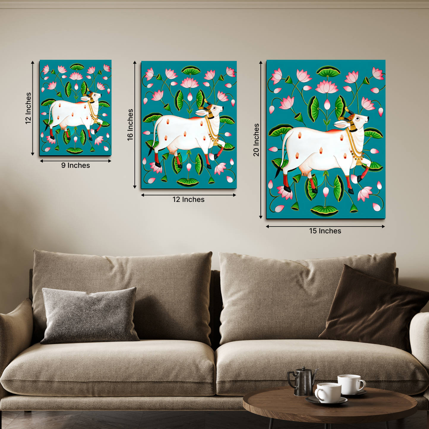 Sacred Cow Pichwai Wood Print Wall Art Blue