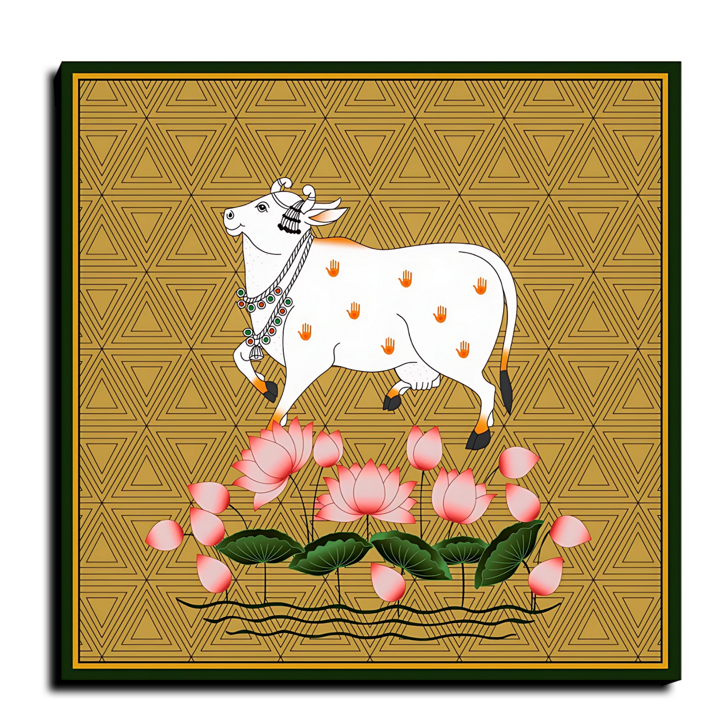 Sacred Cow Pichwai Wood Print Wall Art Gold