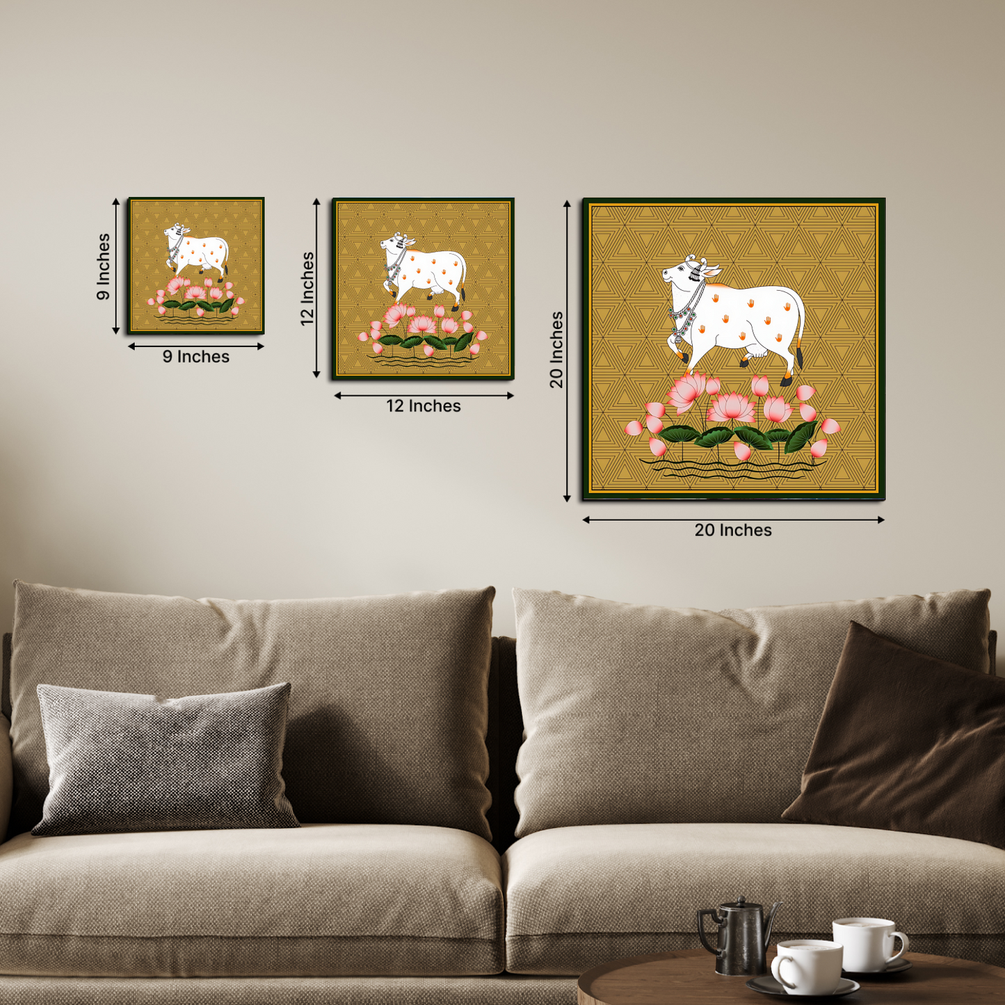 Sacred Cow Pichwai Wood Print Wall Art Gold