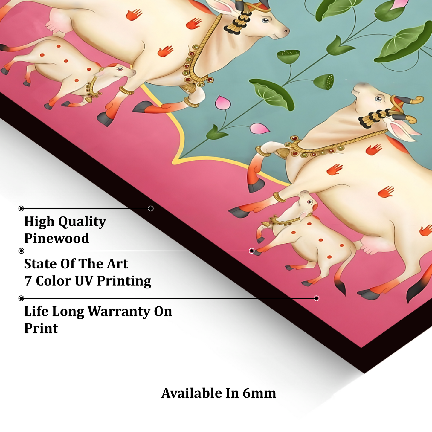 Sacred Cows Pink Pichwai Wood Print Wall Art Pink