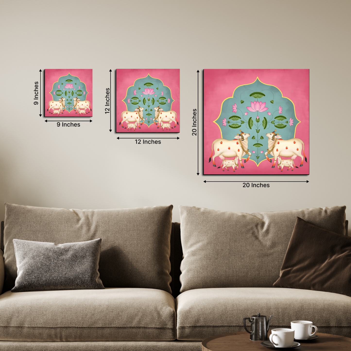 Sacred Cows Pink Pichwai Wood Print Wall Art Pink