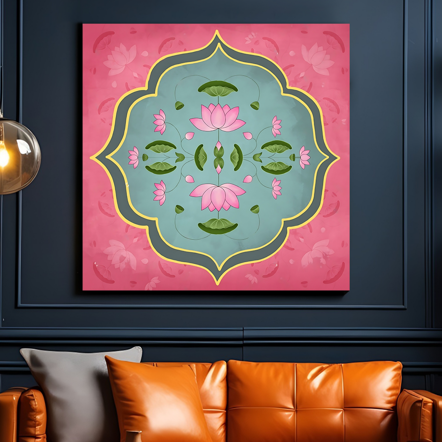 Pink Pichwai Wood Print Wall Art Pink