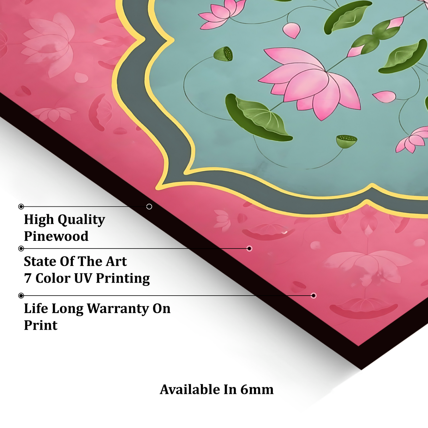 Pink Pichwai Wood Print Wall Art Pink