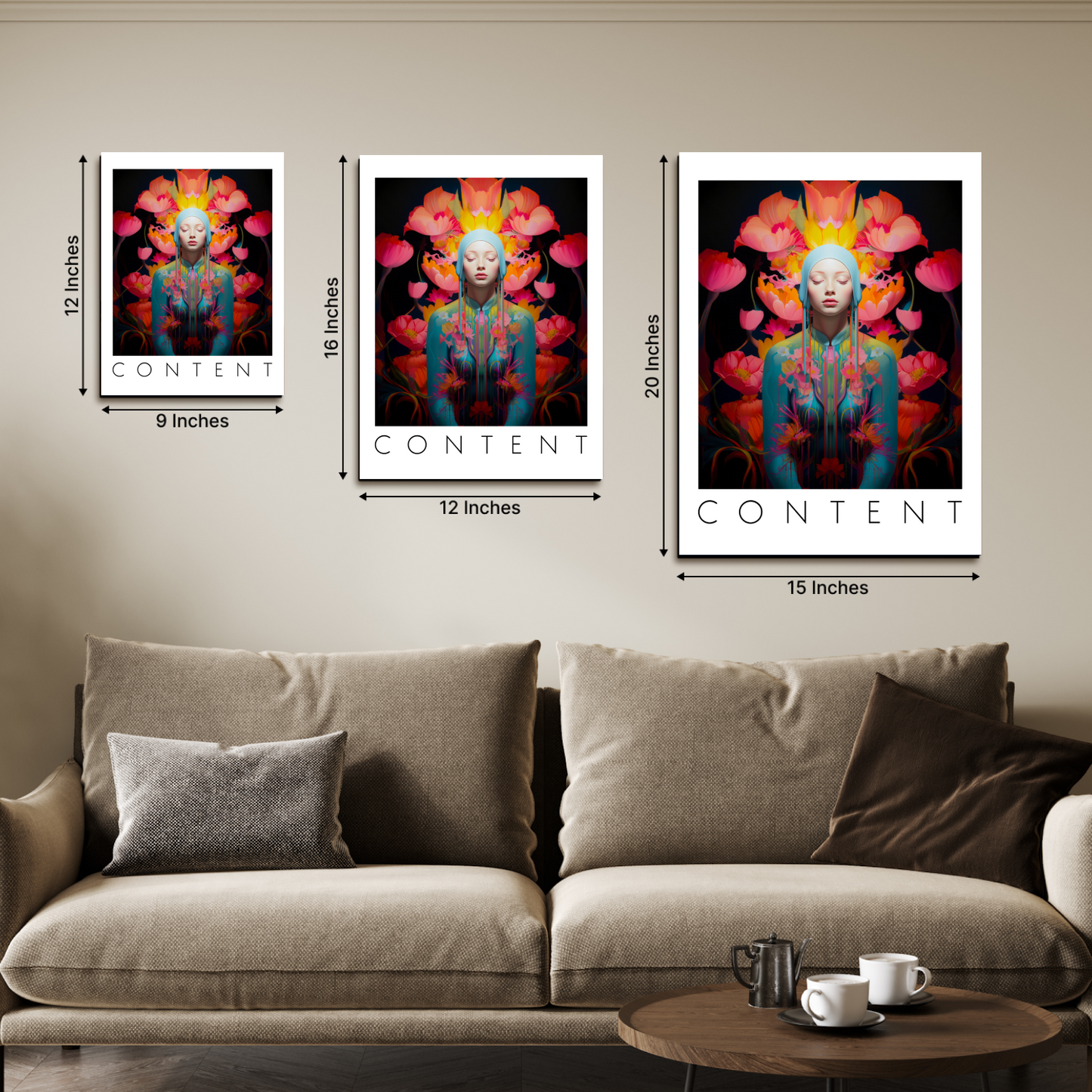 Set Of 3 Calm, Content, Receptive Spiritual Yoga Studio Wood Print Wall Art