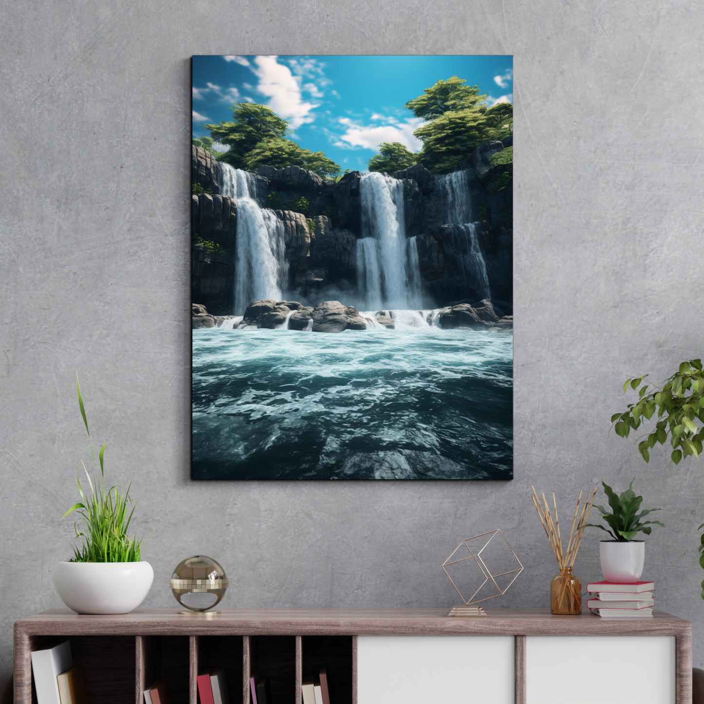 Waterfall With Nature Landscape Wood Print Wall Art