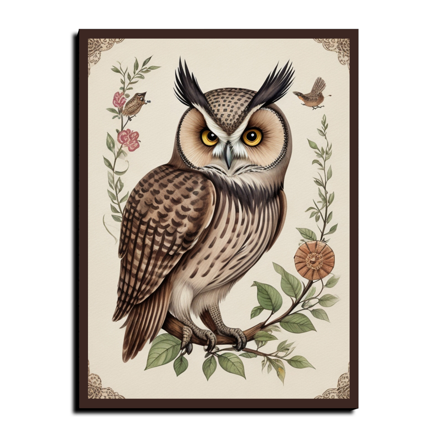 Owl With Steampunk Bird Wood Print Wall Art