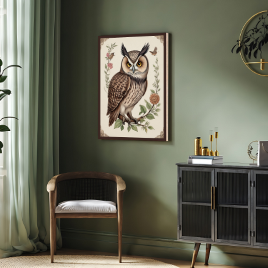 Owl With Steampunk Bird Wood Print Wall Art